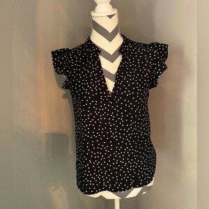 Black Polka Dot Ruffle Sleeve Top